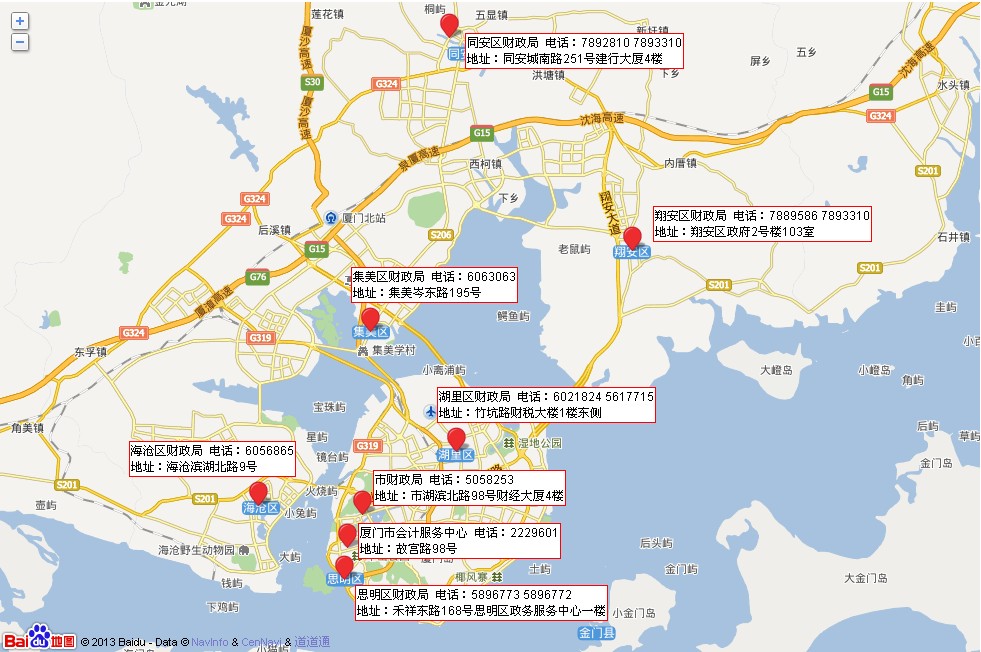 厦门各地区财政局联系方式